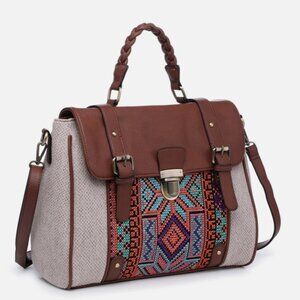 Jen & Co. Harlow Aztec Embroidered Colorful Braided Handel Satchel Shoulder Bag